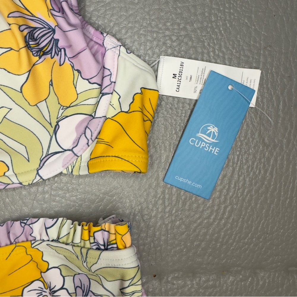 Cupshe Floral Two-Piece Bikini Set in Yellow & Lavender - Picture 3 of 6